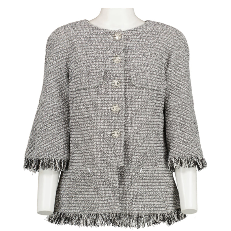 Chanel 18P Black/White Fringe Tweed Jacket