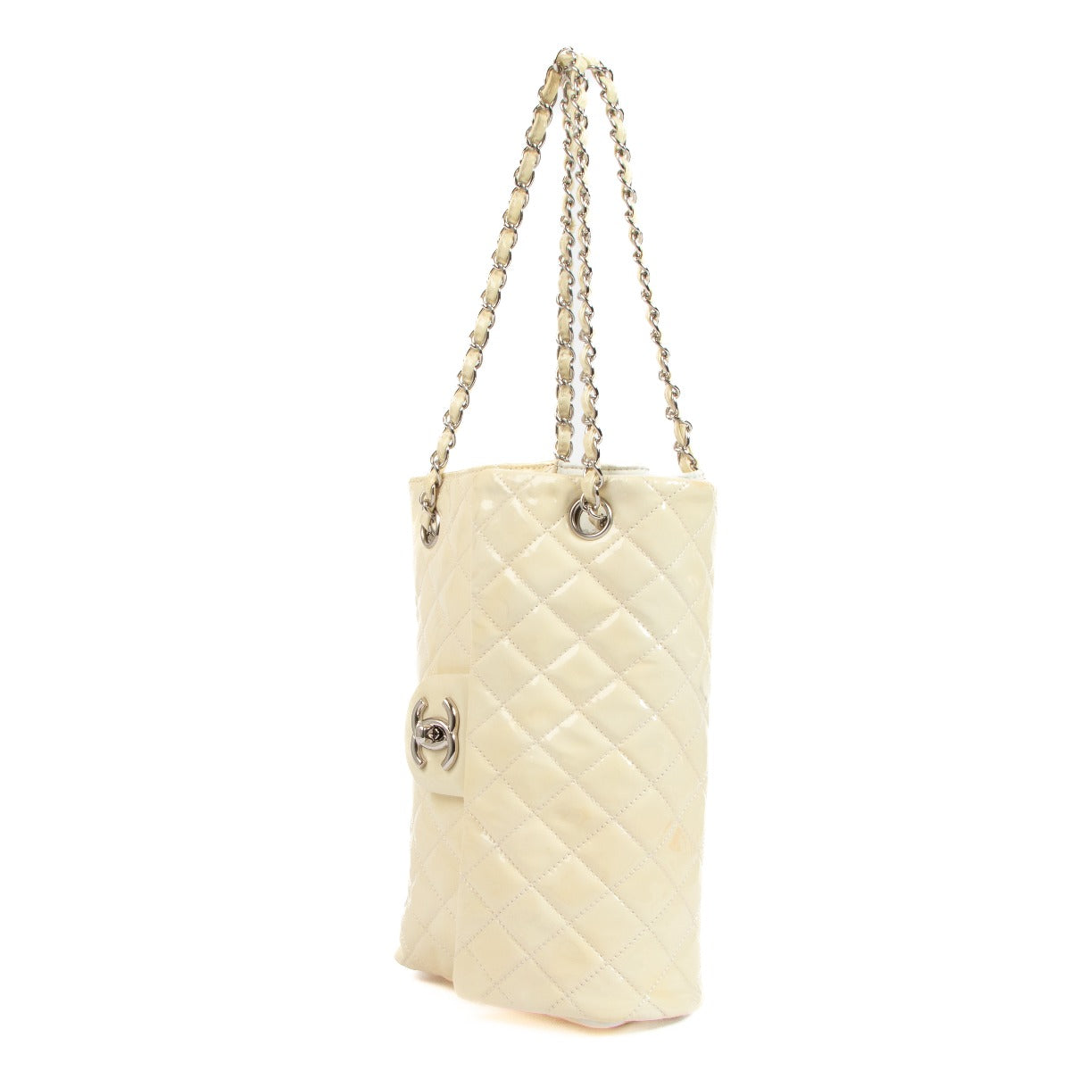 Chanel Beige Patent Leather Classic Flap Bucket Bag