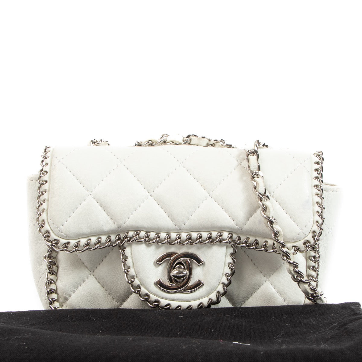 Buy an authentic second hand Chanel White Chain Around Mini Classic Flap Bag in good condition at Labellov