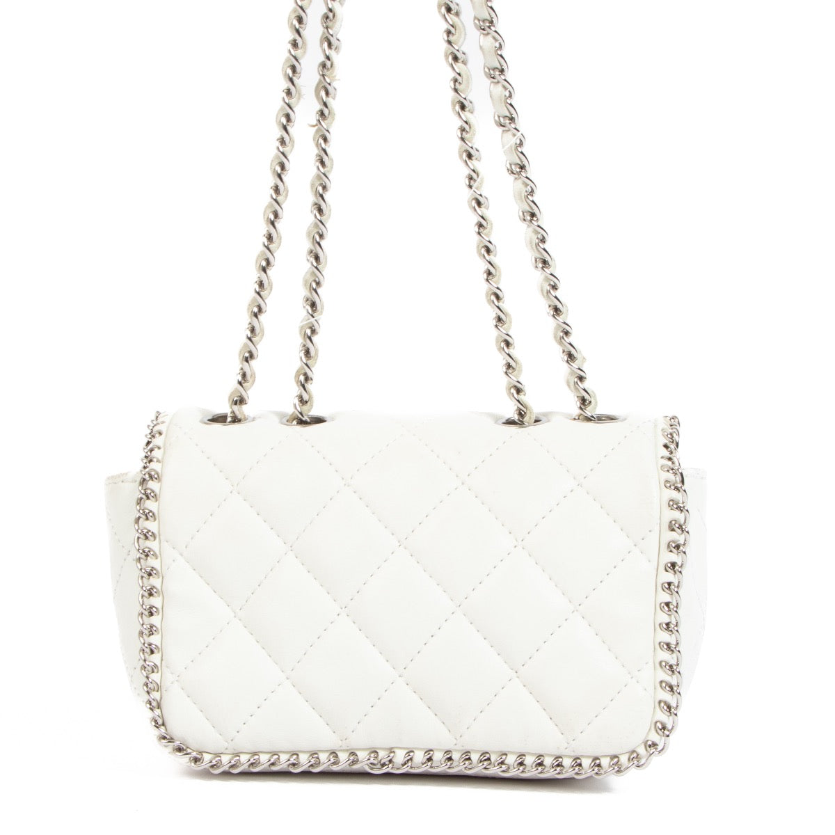 Buy an authentic second hand Chanel White Chain Around Mini Classic Flap Bag in good condition at Labellov