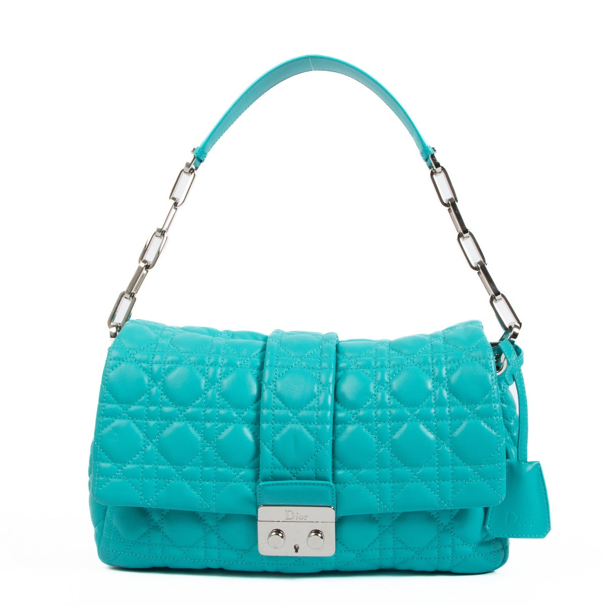 Christian Dior Turquoise Cannage Quilted Lambskin New Lock Bag
