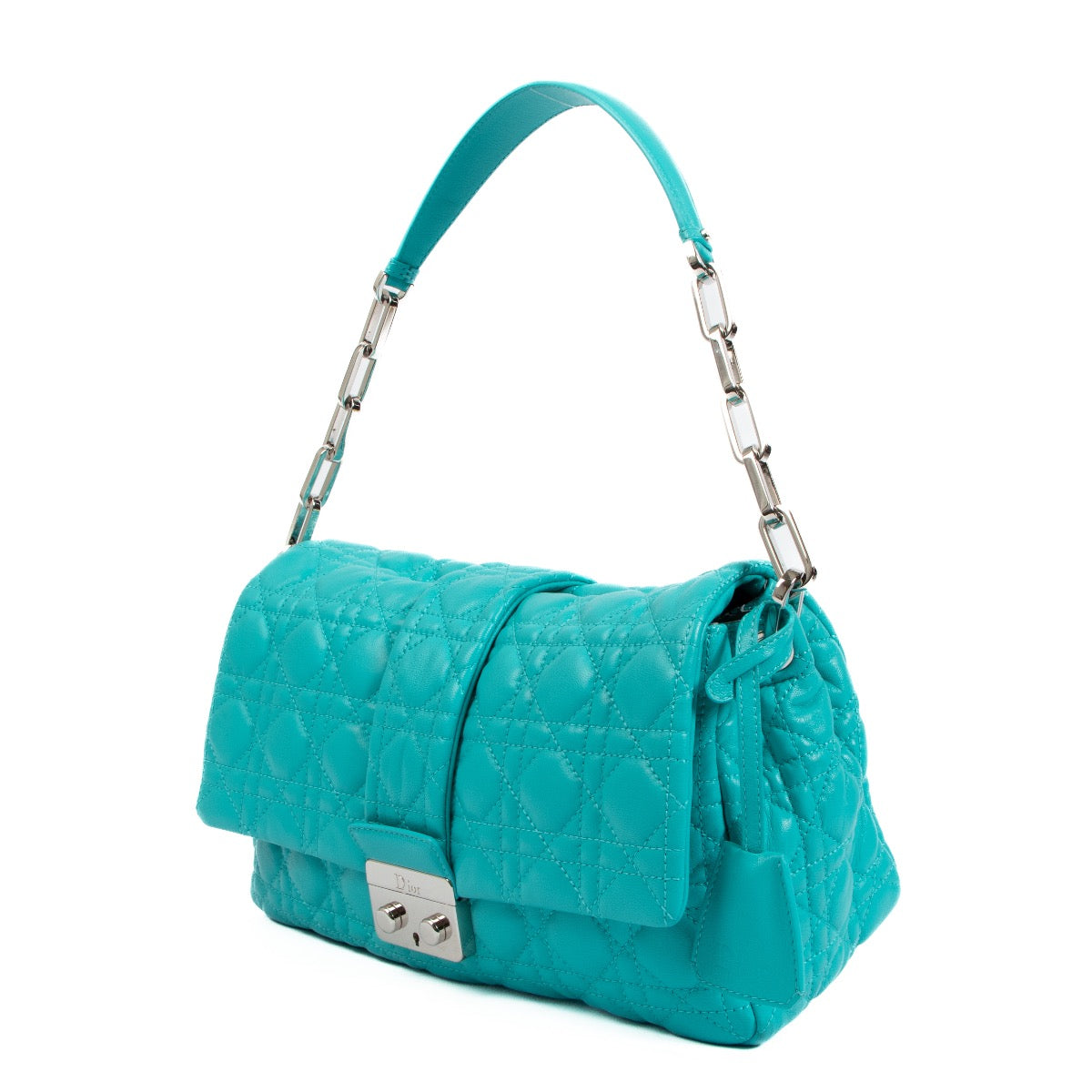Christian Dior Turquoise Cannage Quilted Lambskin New Lock Bag