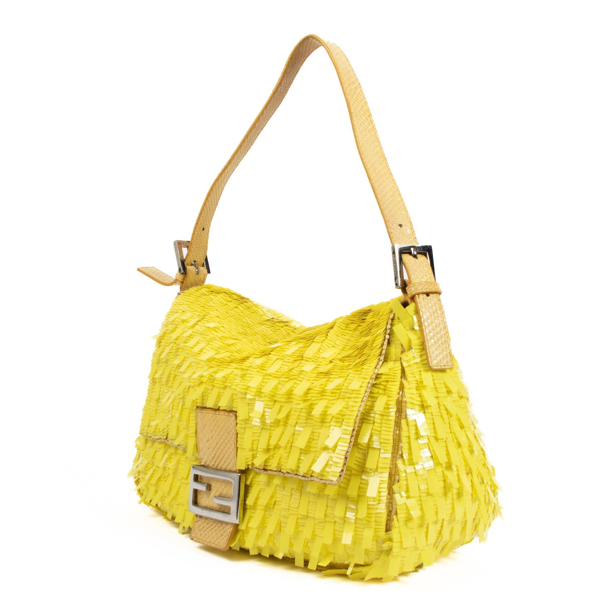 Buy a 100% authentic second hand Fendi Neon Yellow Sequin Mamma Baguette Shoulder Bag in good condition at Labellov