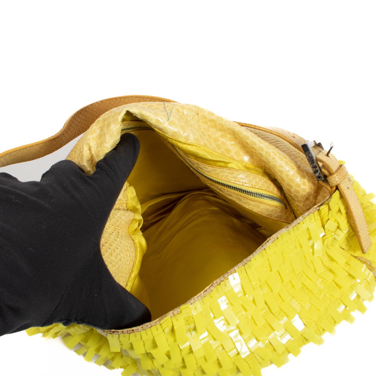 Buy a 100% authentic second hand Fendi Neon Yellow Sequin Mamma Baguette Shoulder Bag in good condition at Labellov