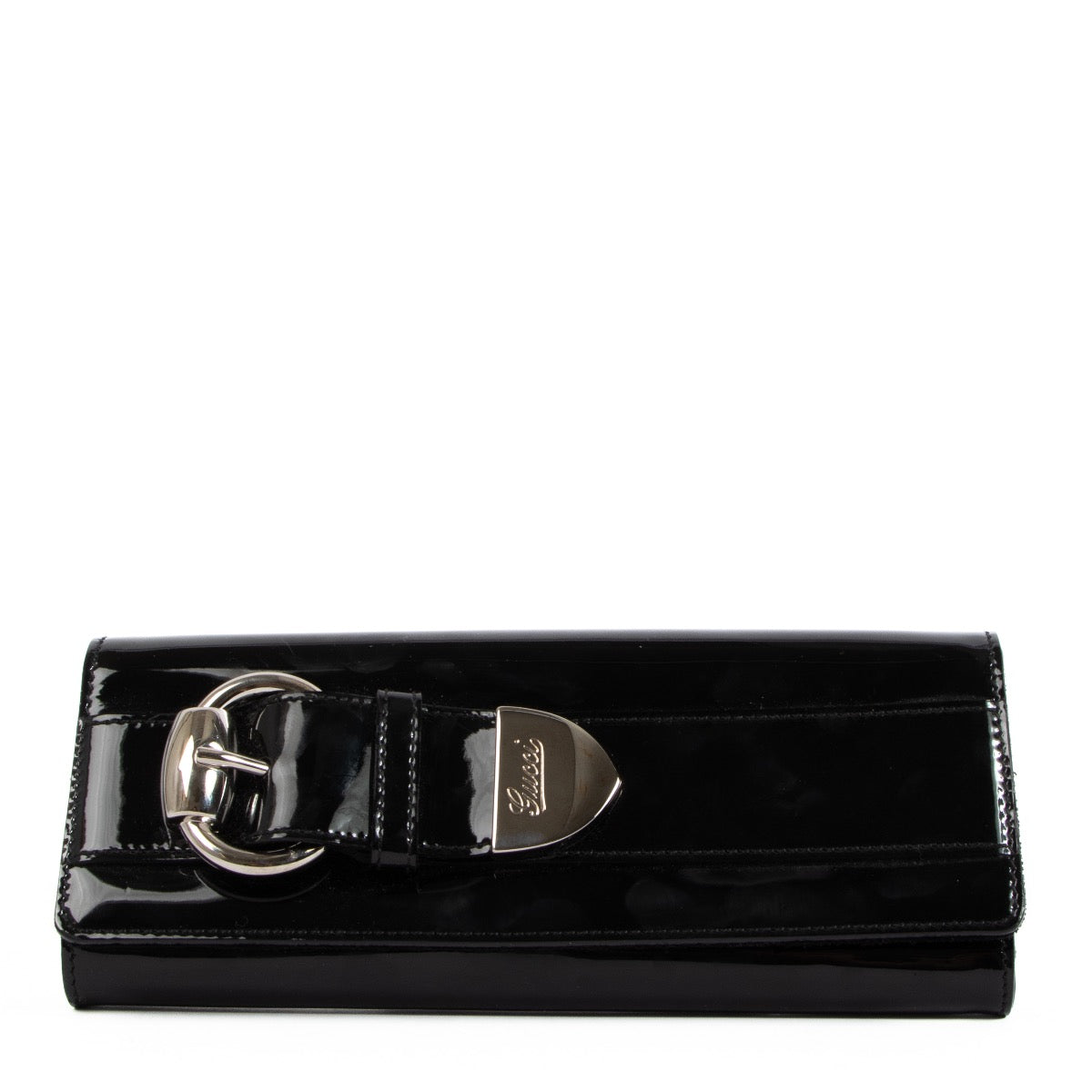 Shop an authentic second hand Gucci Black Patent Leather Romy Buckle Clutch on Labellov.com
