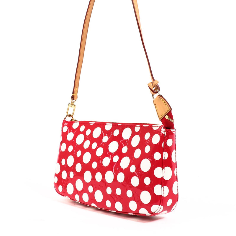 Buy an authentic second hand Louis Vuitton x Yayoi Kusama Red Vernis Monogram Dots Infinity Pochette Accessoires in as new condition at Labellov.com