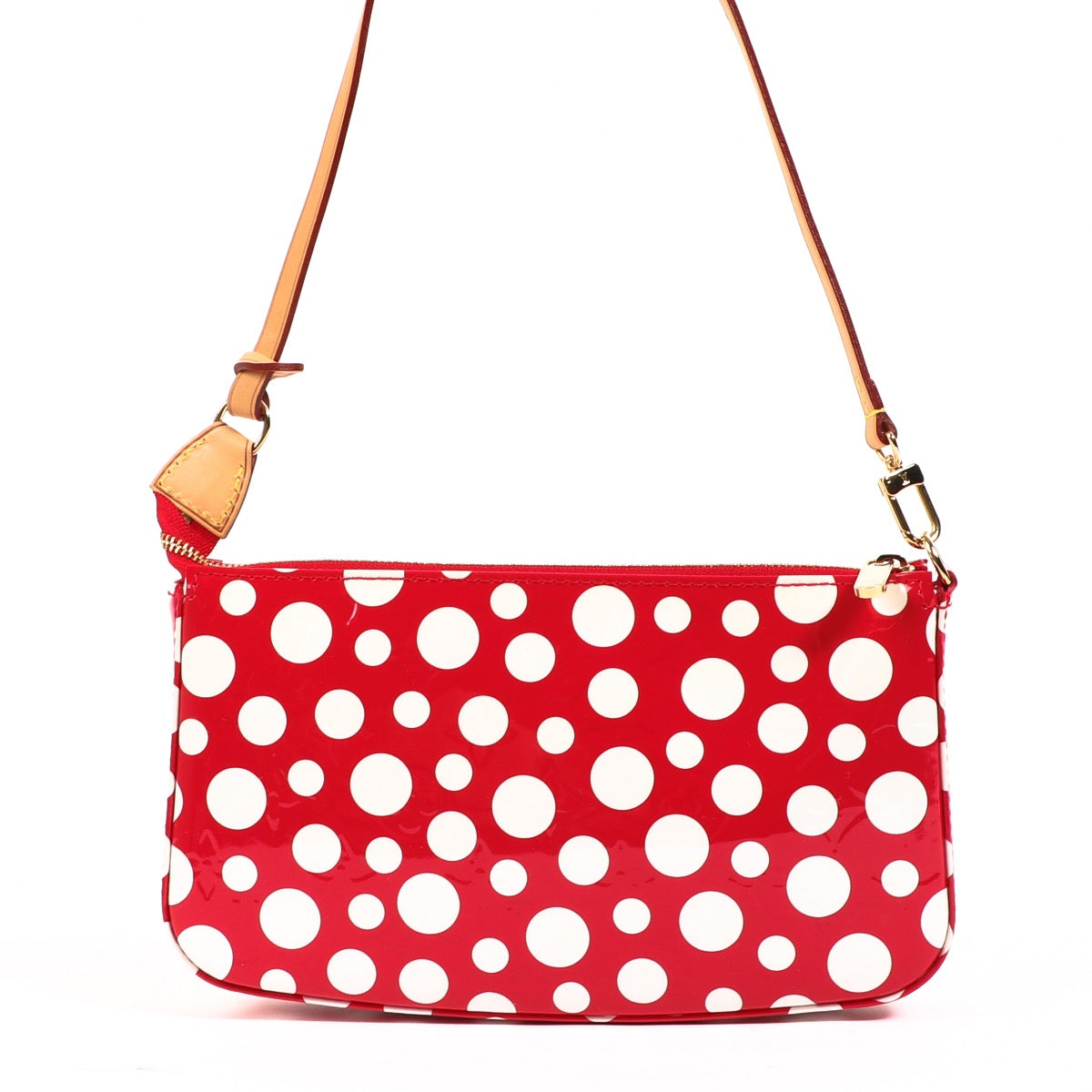 Yayoi Kusama x Louis Vuitton Red Vernis White Infinity Dots Pochette Accessoires in excellent condition at Labellov.com