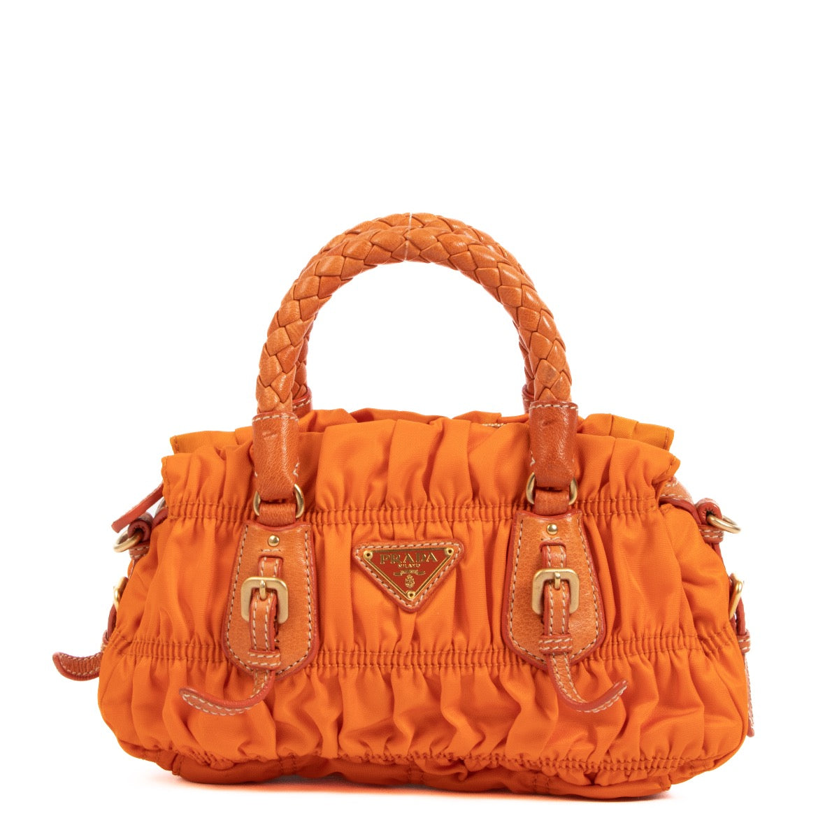 Shop an authentic preloved Prada Orange Tessuto Gaufre Nylon Top Handle on Labellov.com