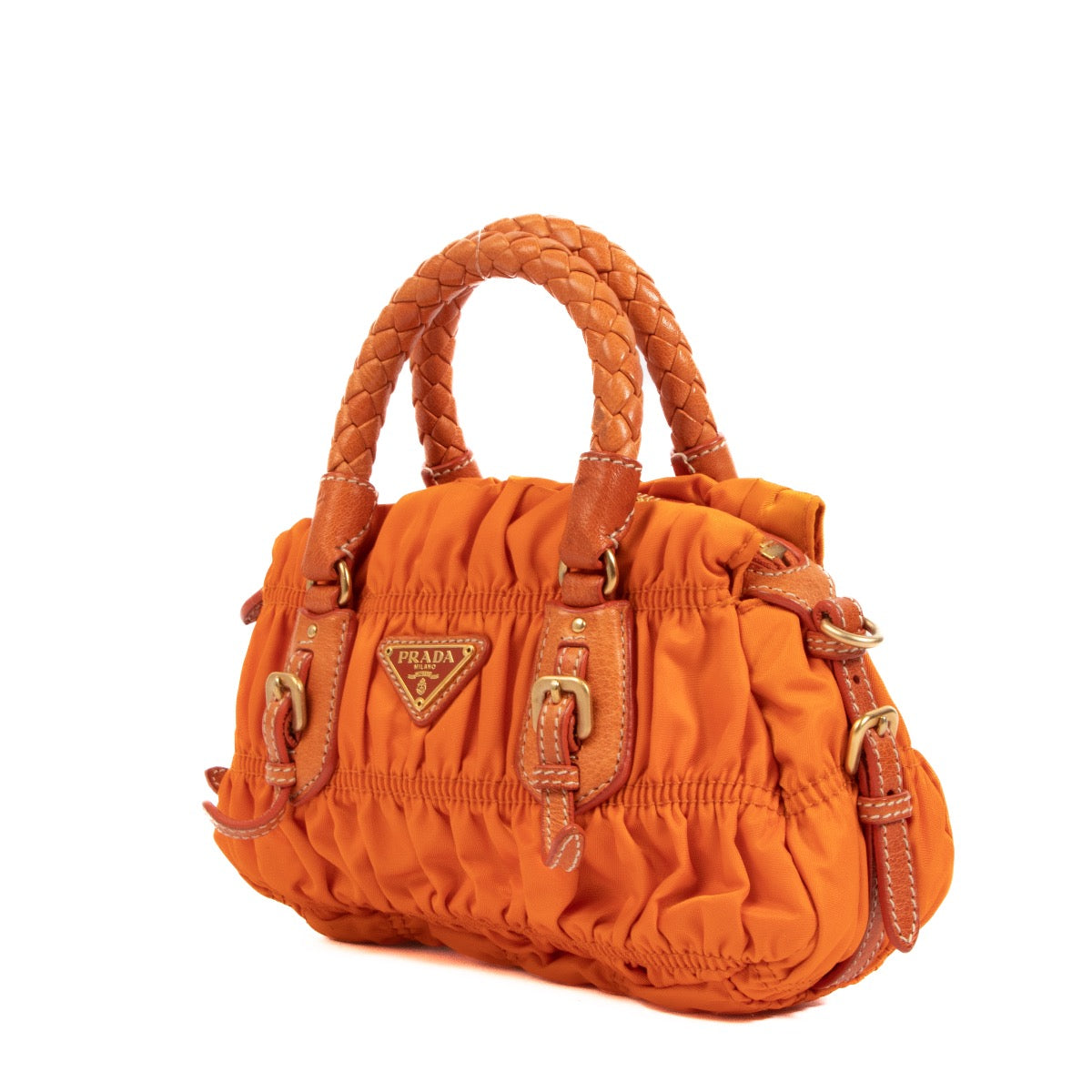 Shop an authentic preloved Prada Orange Tessuto Gaufre Nylon Top Handle on Labellov.com