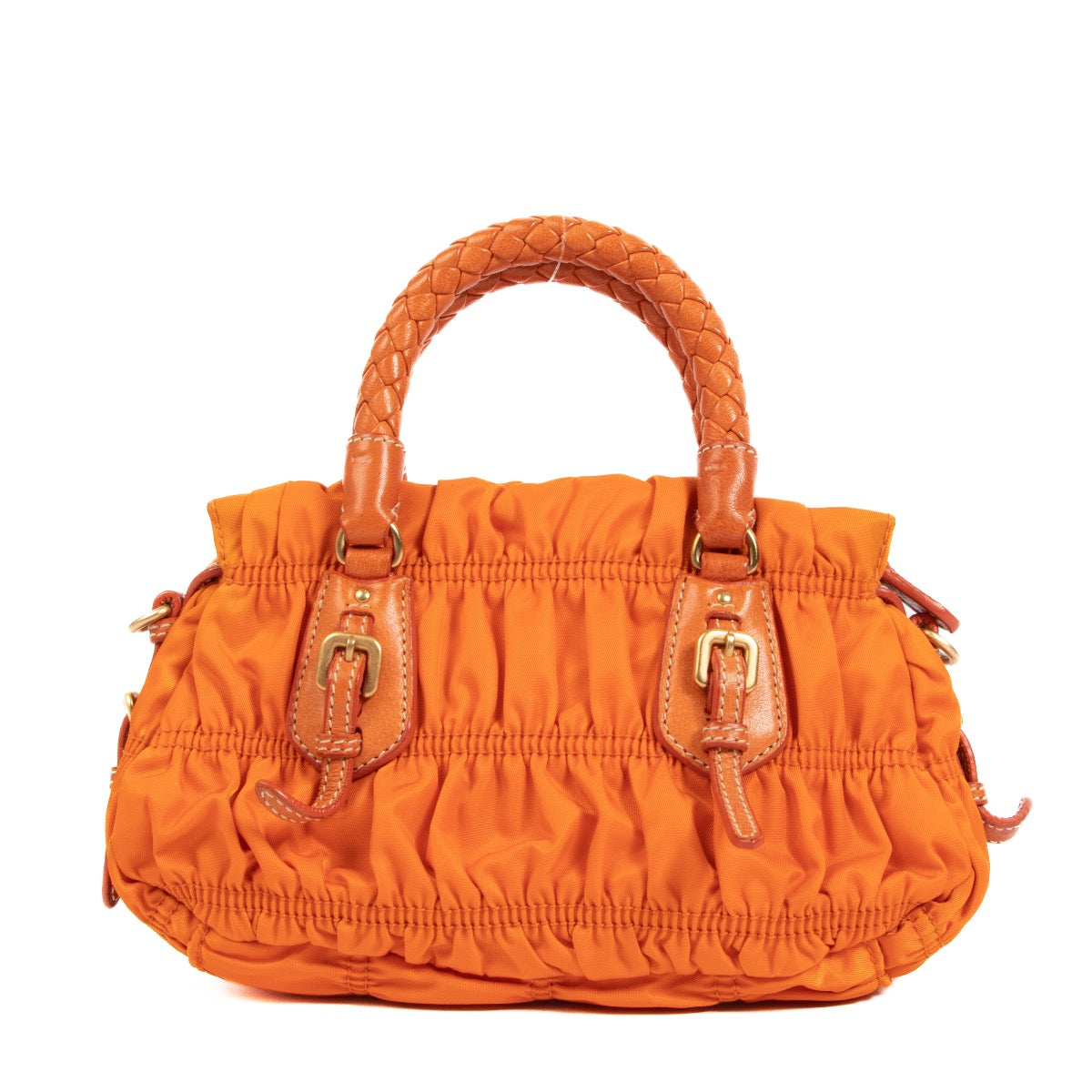Shop an authentic preloved Prada Orange Tessuto Gaufre Nylon Top Handle on Labellov.com