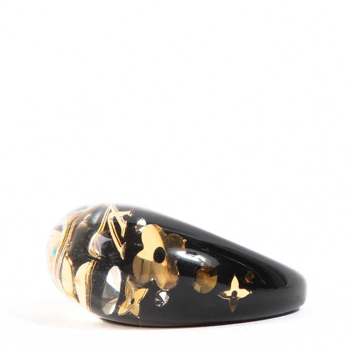 Louis Vuitton Black Resin Inclusion Monogram Ring - size L for the best price at Labellov secondhand luxury in Antwerp