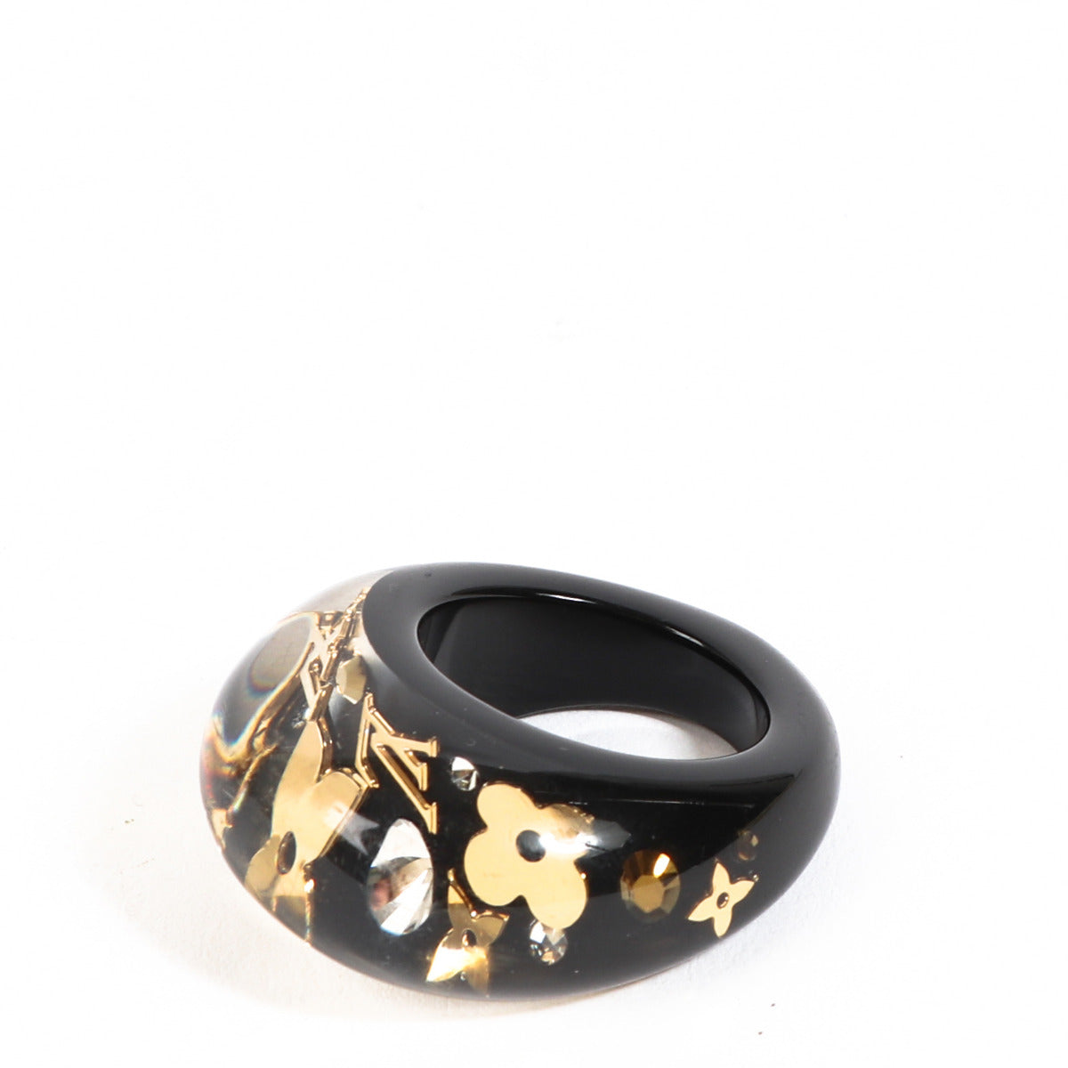 Louis Vuitton Black Resin Inclusion Monogram Ring - size L
