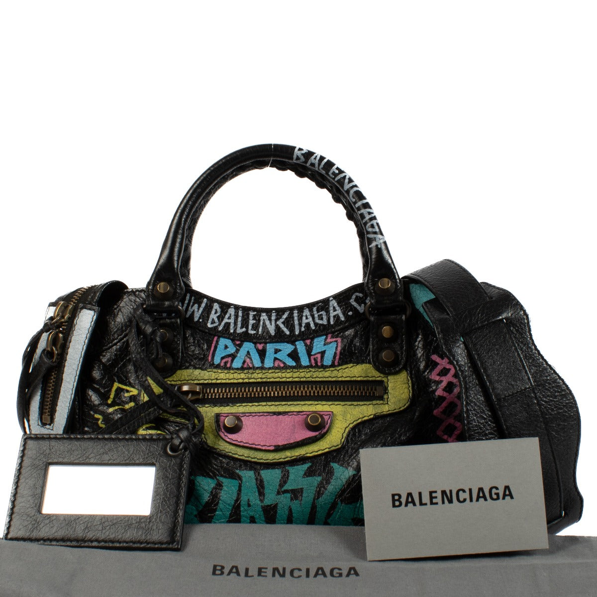 Balenciaga Black Graffiti Arena Mini Classic City Bag