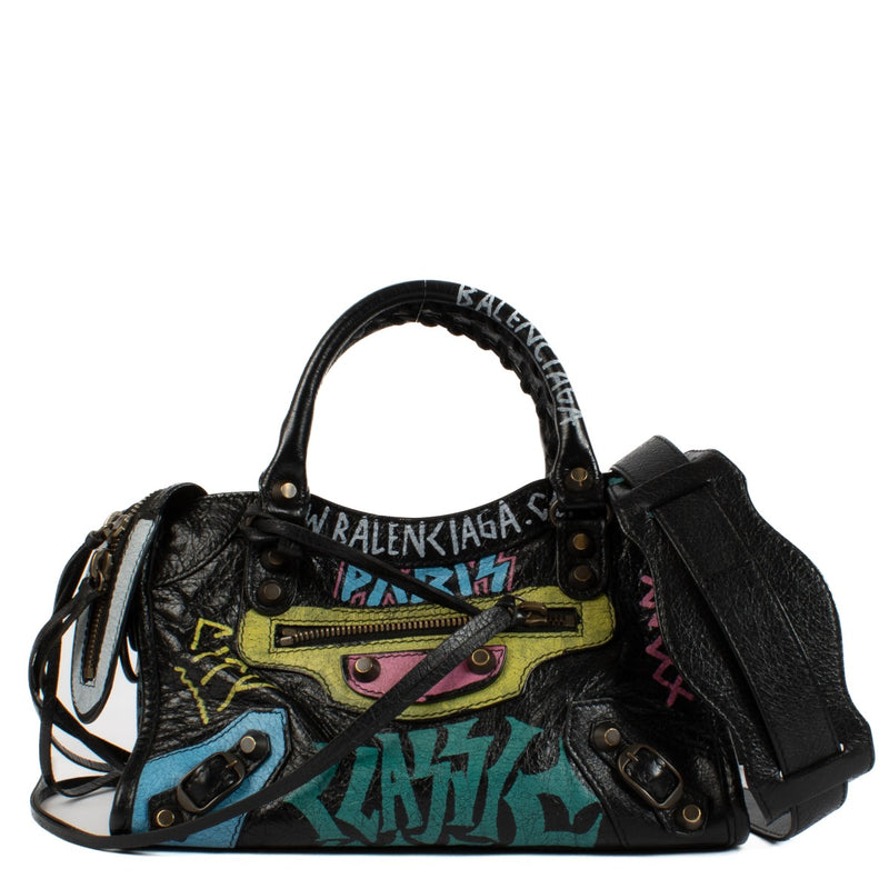 Balenciaga Black Graffiti Arena Mini Classic City Bag
