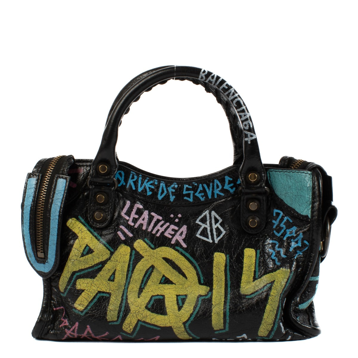 Balenciaga Black Graffiti Arena Mini Classic City Bag