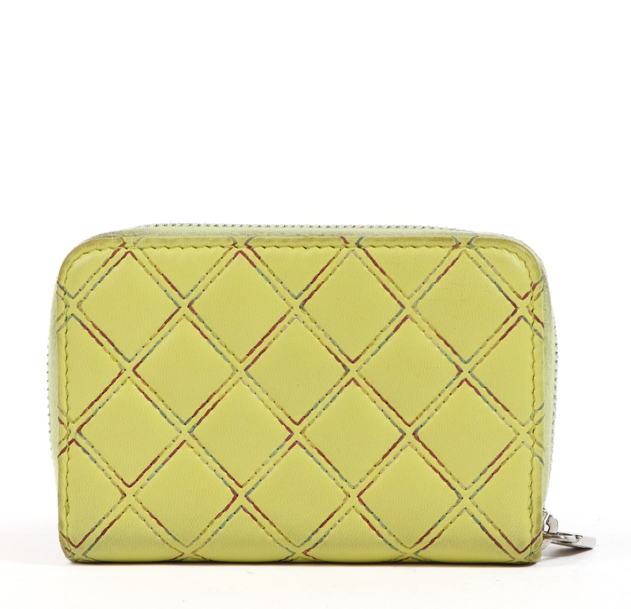 Chanel Spring/Summer 2019 19S Yellow Double Stitch Zipped Classic Coin Purse Wallet
