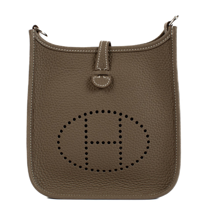Shop safe online at Labellov in Antwerp, Brussels and knokke this 100% authentic second hand Hermès Evelyne 16 Etoupe Taurillon Clemence PHW