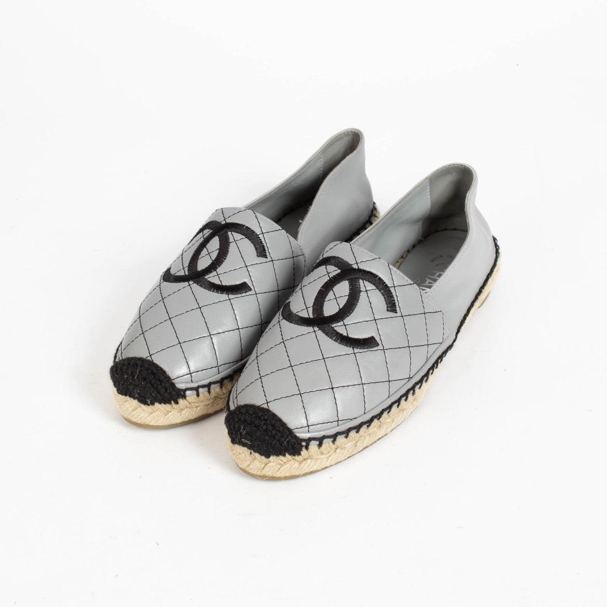 Authentic pre-loved Chanel 20P Grey Quilted Espadrilles on Labellov.com