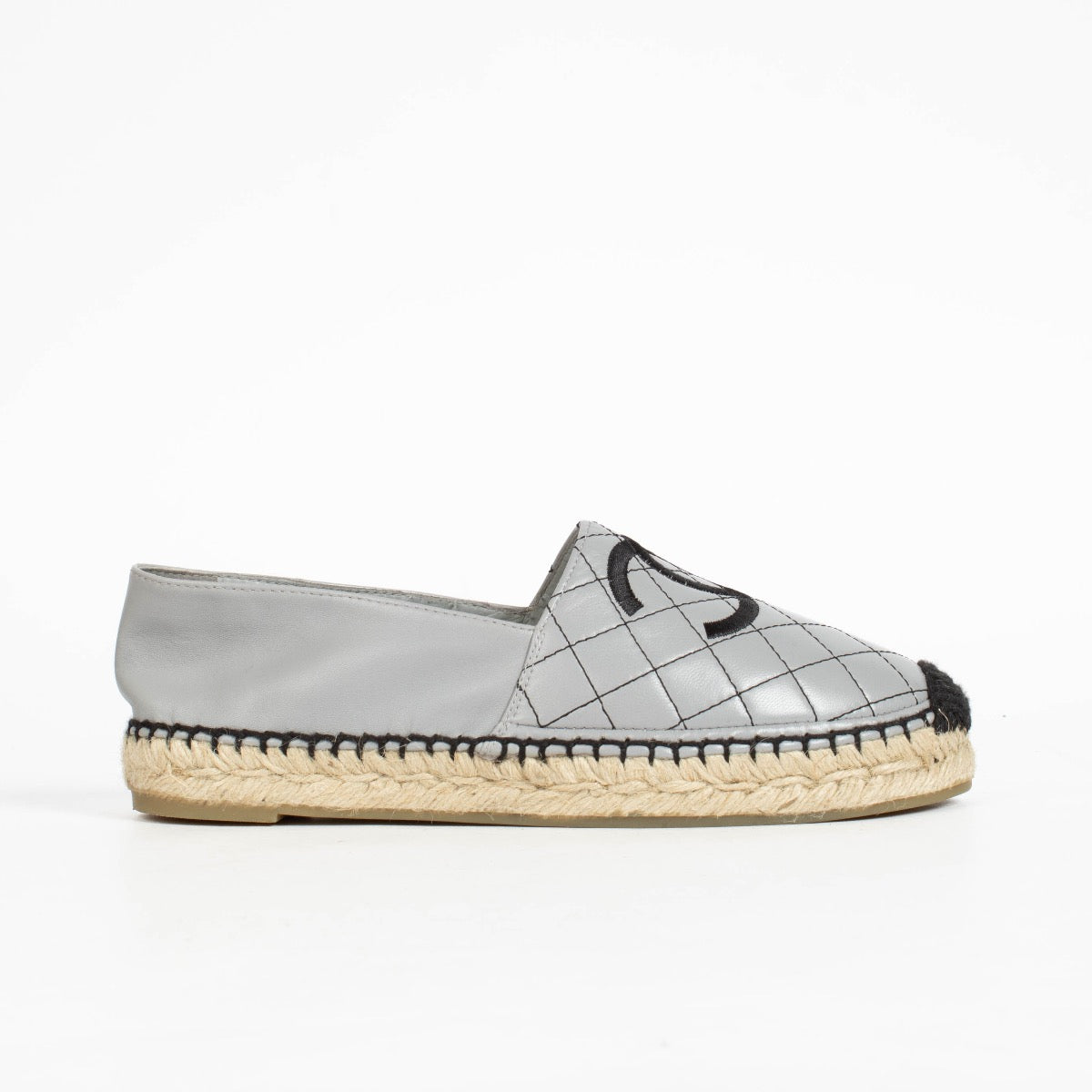 Authentic pre-loved Chanel 20P Grey Quilted Espadrilles on Labellov.com