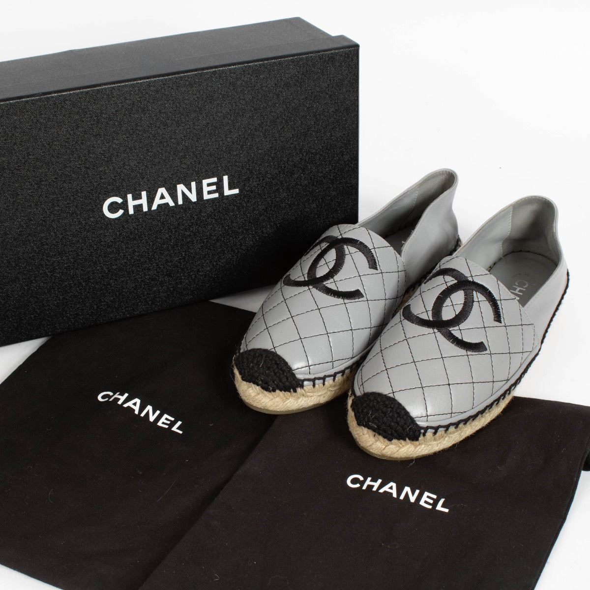 Authentic pre-loved Chanel 20P Grey Quilted Espadrilles on Labellov.com