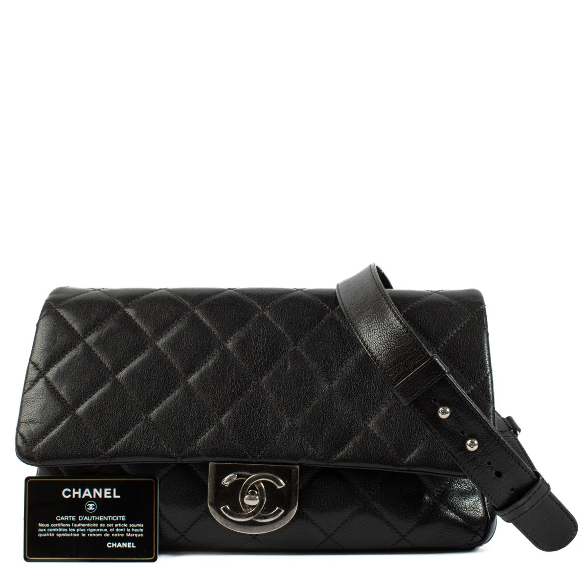 Authentic second hand Chanel black goatskin double carry flap Crossbody on Labellov.com