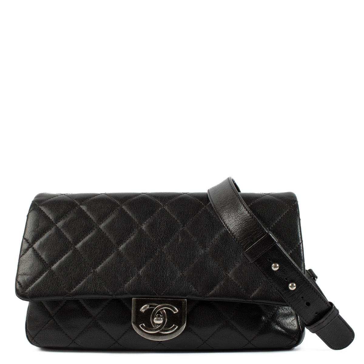 Authentic second hand Chanel black goatskin double carry flap Crossbody on Labellov.com