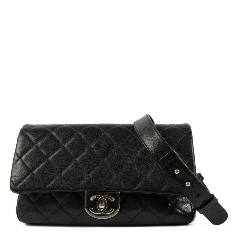 Authentic second hand Chanel black goatskin double carry flap Crossbody on Labellov.com