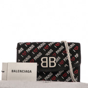 Balenciaga Black Velvet Crystal Love Paris Wallet on Chain
