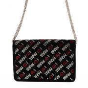 Balenciaga Black Velvet Crystal Love Paris Wallet on Chain