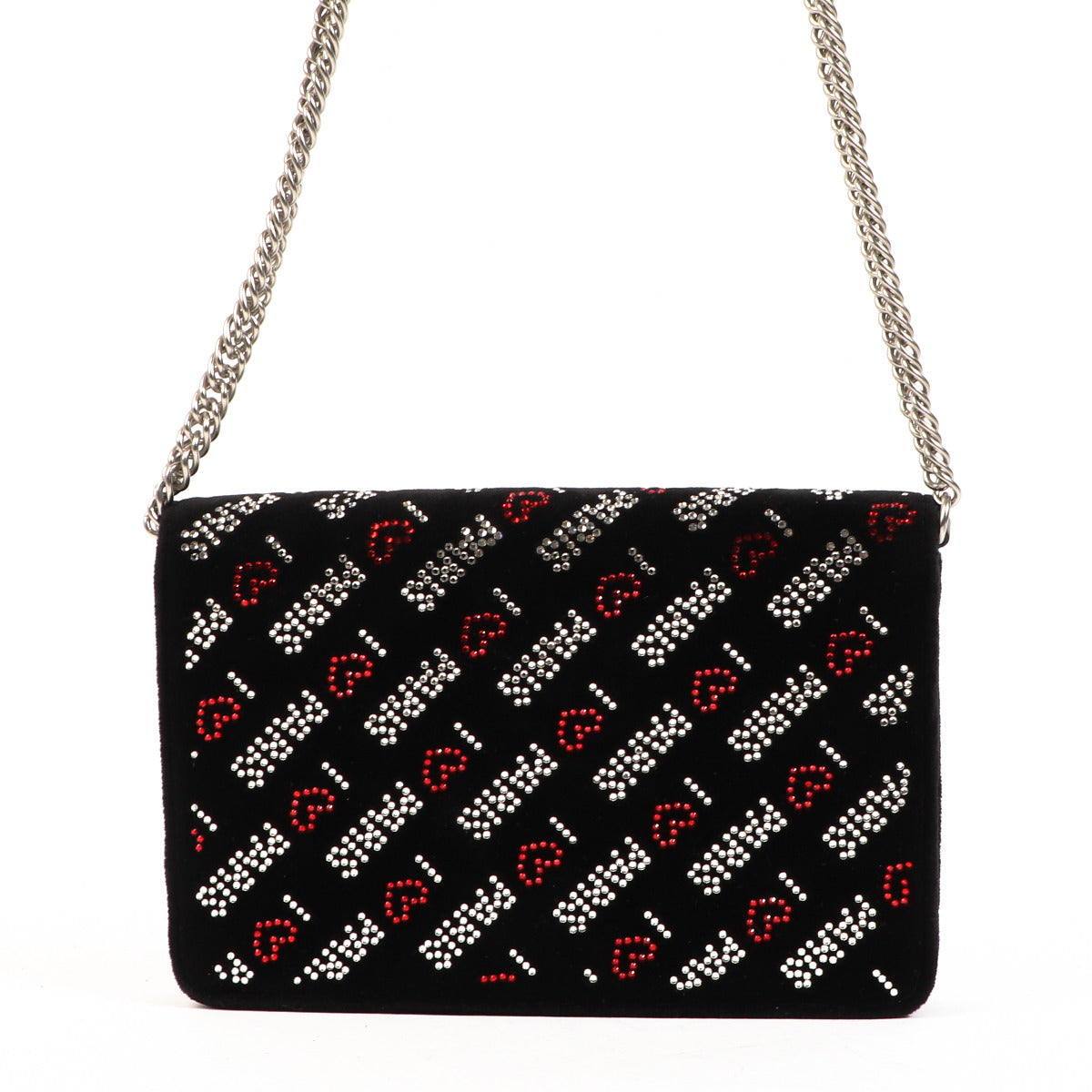 Balenciaga Black Velvet Crystal Love Paris Wallet on Chain