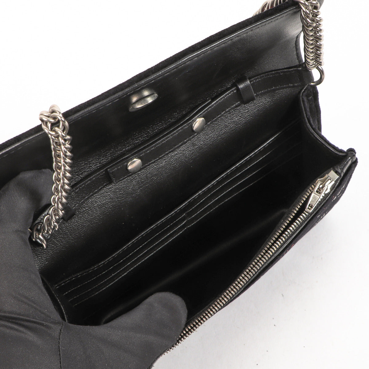 Balenciaga Black Velvet Crystal Love Paris Wallet on Chain