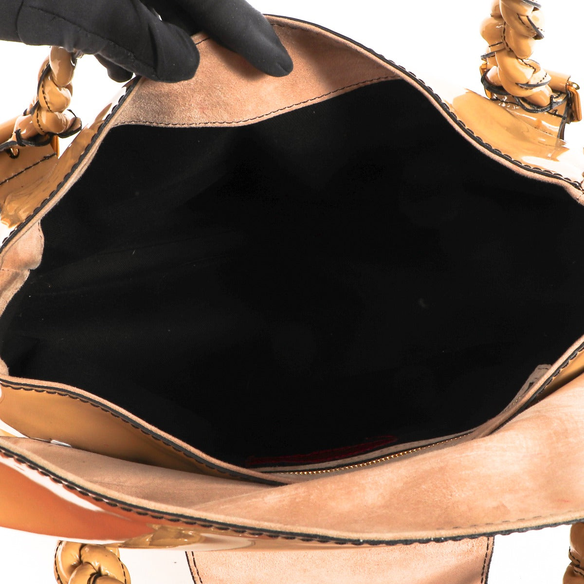 Sac Valentino Garavani en cuir verni beige « Histoire »