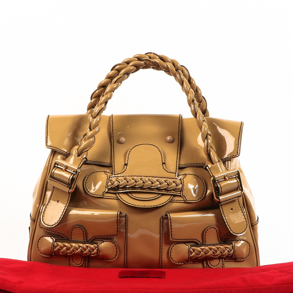 Valentino Garavani Histoire Beige Patent Leather Bag