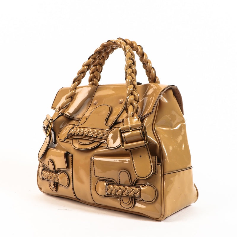 Valentino Garavani Histoire Beige Patent Leather Bag