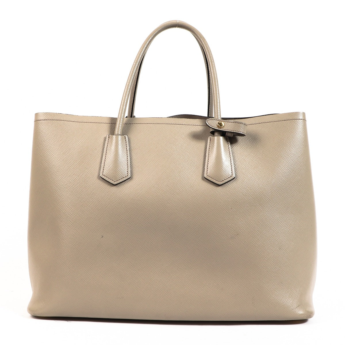 Grand sac double Prada en cuir Saffiano argile