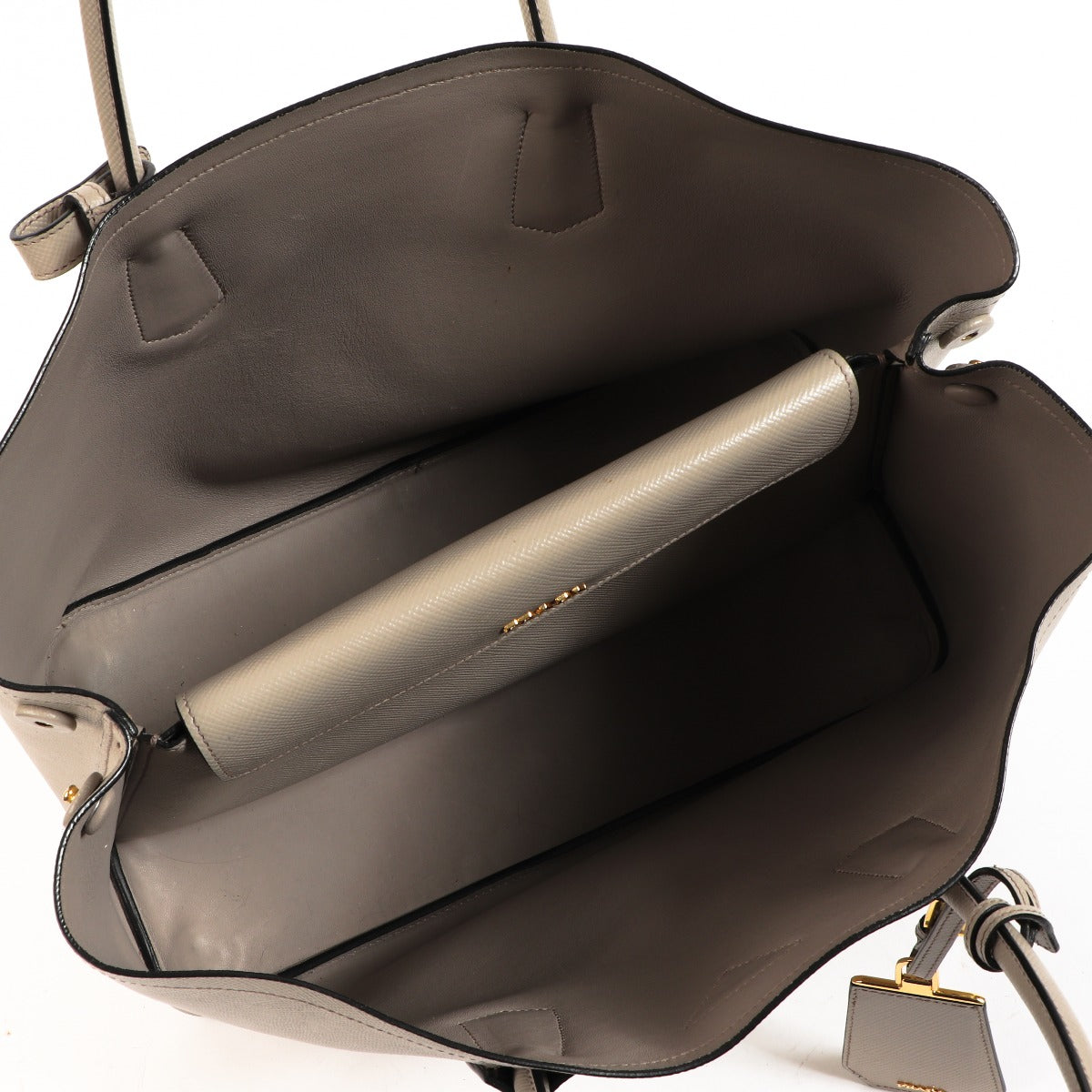 Grand sac double Prada en cuir Saffiano argile