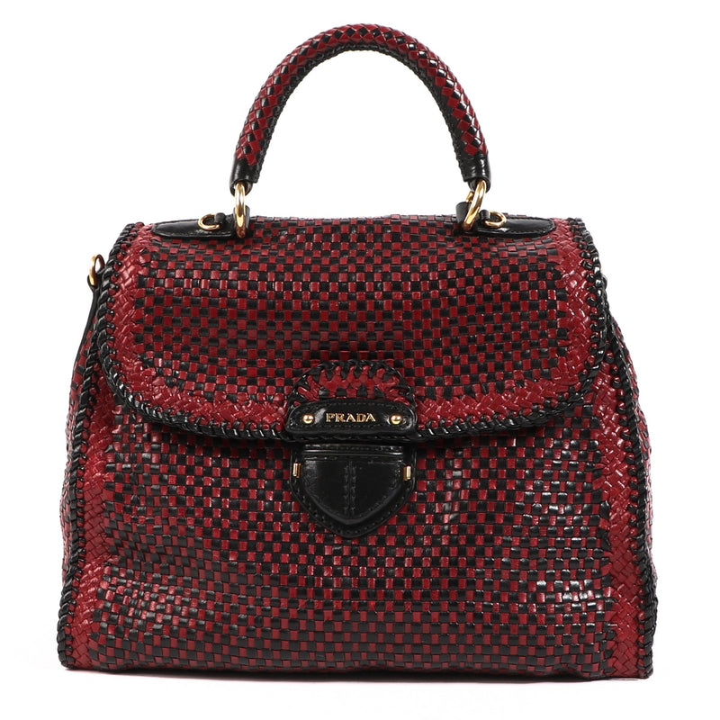 Prada BN2115 Burgundy Woven Leather Madras Bag