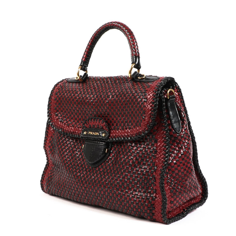 Prada BN2115 Burgundy Woven Leather Madras Bag