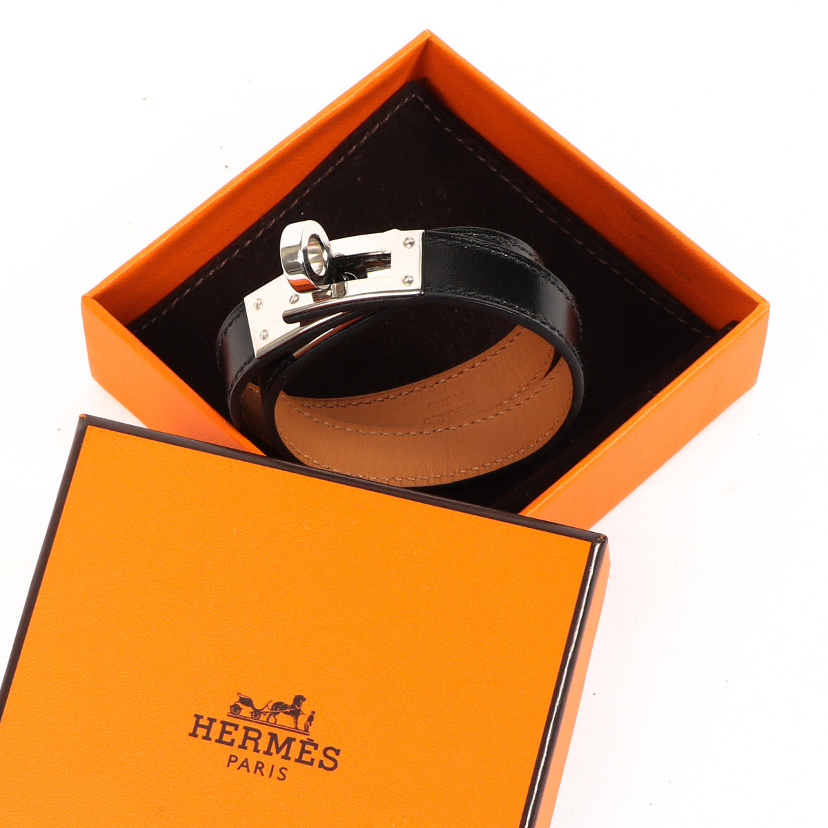 Hermès Kelly Double Tour Zwarte Armband met Hardware van Palladium