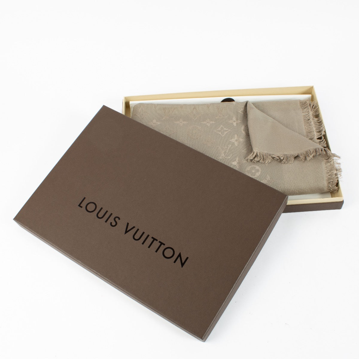 Authentic second hand Louis Vuitton Taupe Monogram Classic Shawl on Labellov.com