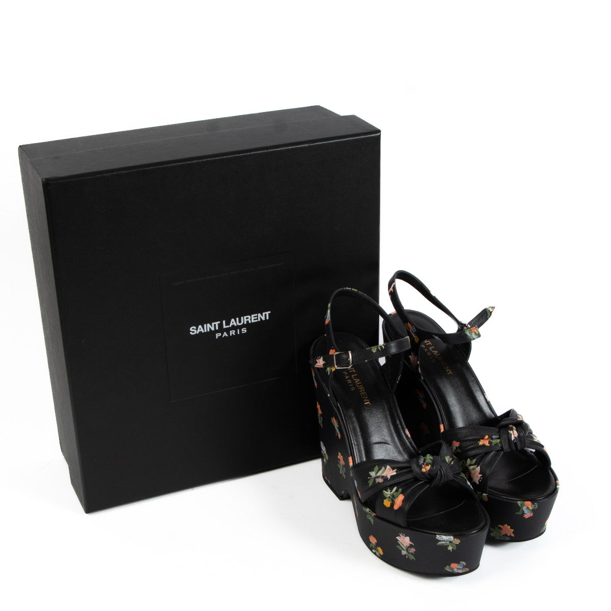 Buy real authentic Saint Laurent Black Floral Grungy Sandals safe online in very good condition at labellov.com
