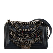 Chanel 2013 Blue Denim Tweed Enchained Medium Boy Bag
