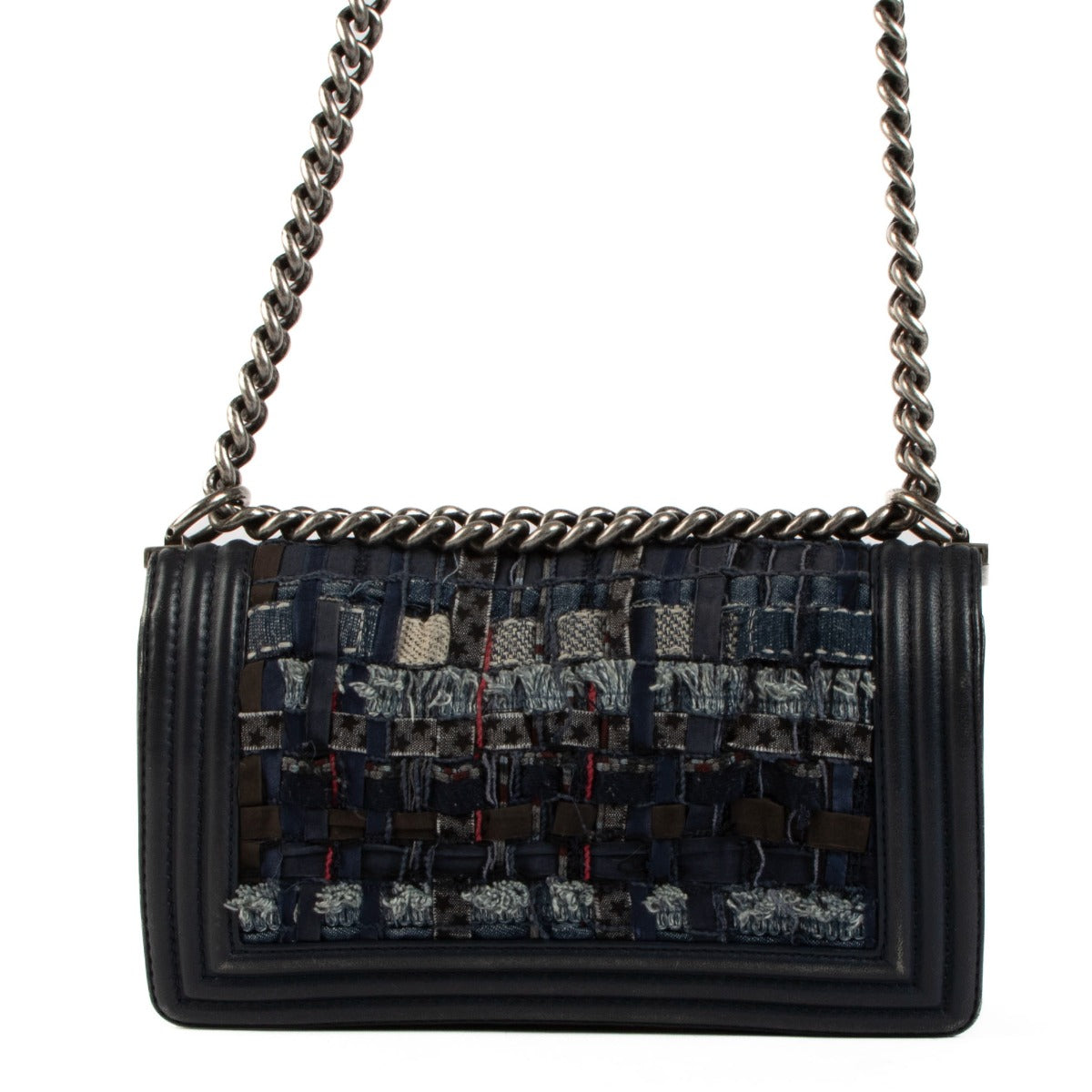 Chanel Blue Denim Tweed Enchained Medium Boy Bag