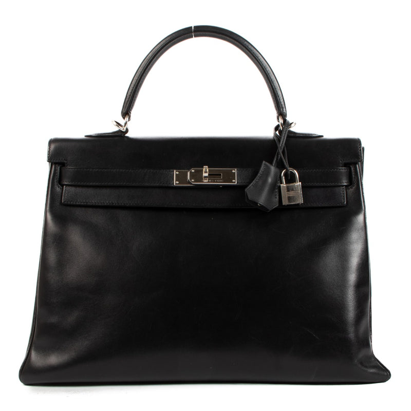 Authentic second hand Hermès Kelly 35 Black Box on www.labellov.com