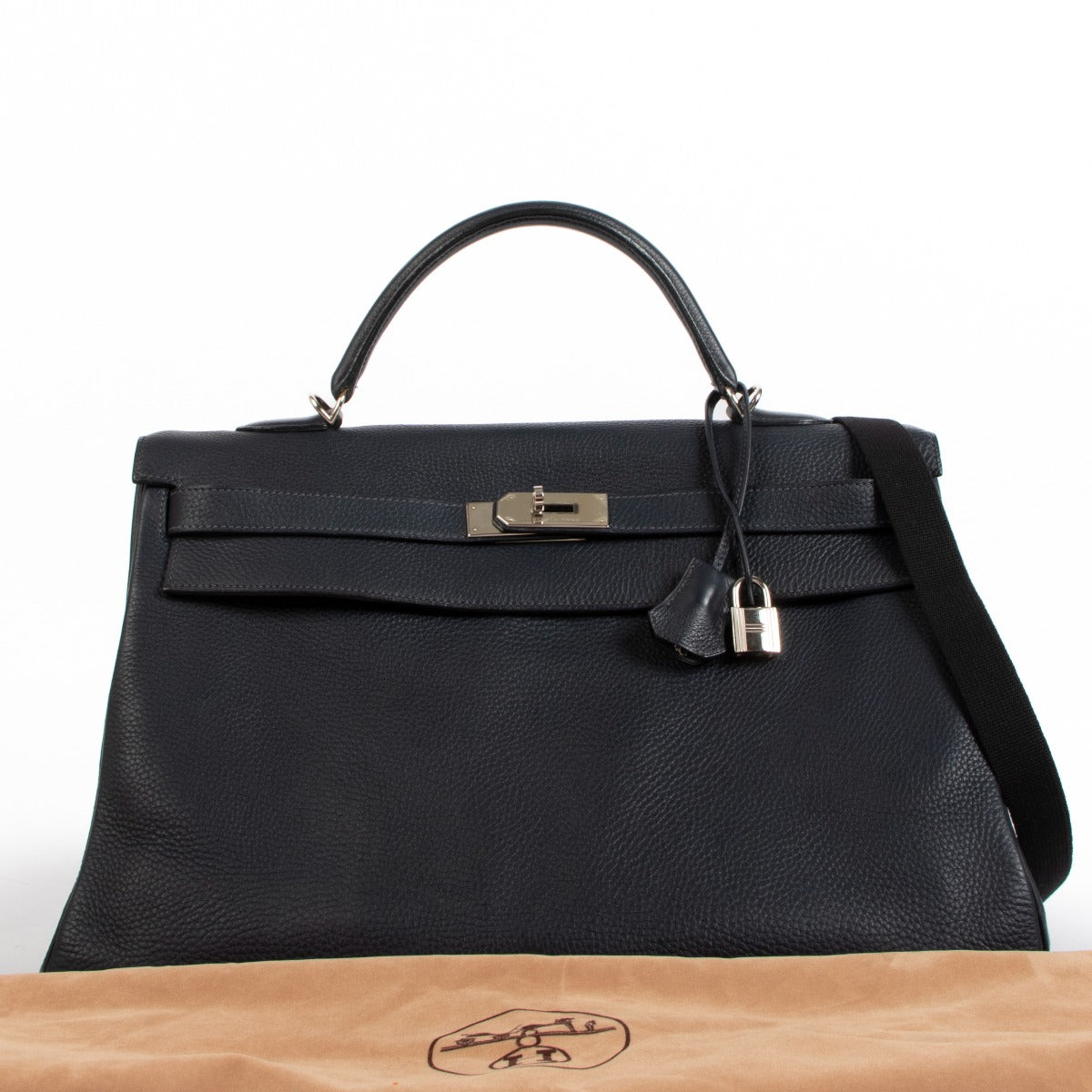 2001 Hermès Kelly 40 Bleu Nuit Taurillon Clemence Palladium Hardware