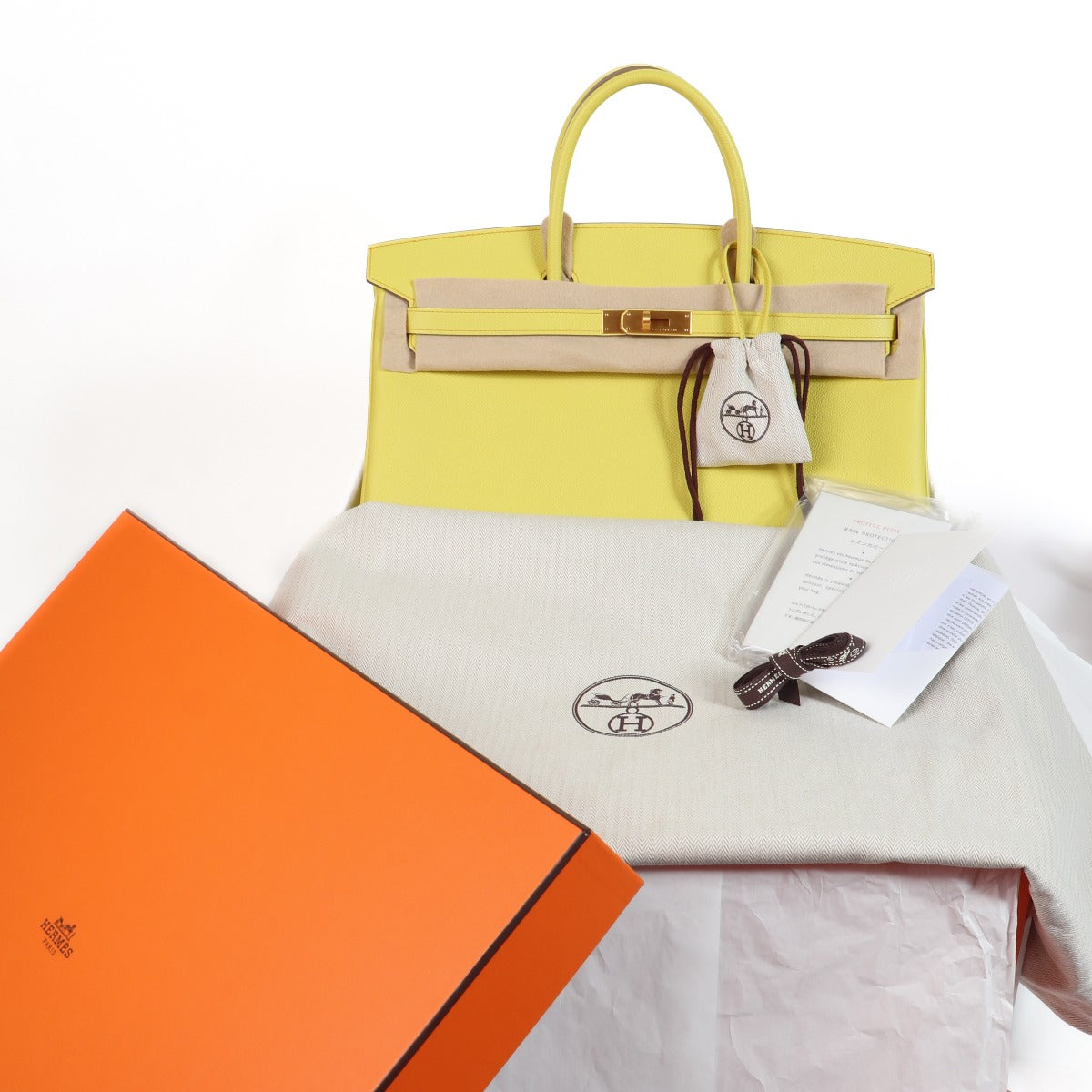 Authentic second hand Hermès HSS Birkin 40 Lime & Abricot Epsom brushed gold on www.labellov.com