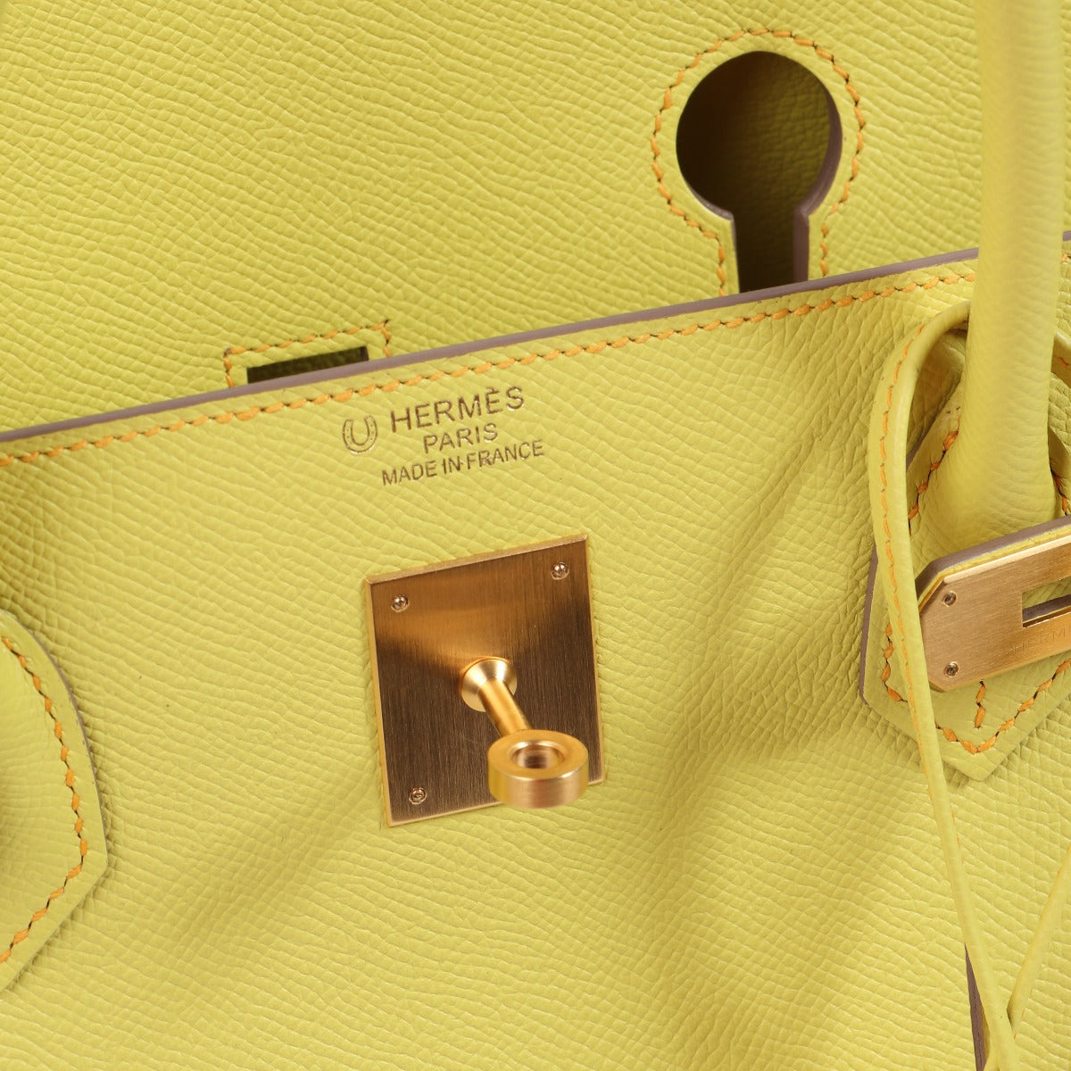 Hermes birkin 40 epsom lime logo stamp detail