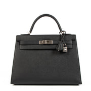 Hermès Kelly 32 Black Epsom Palladium Hardware