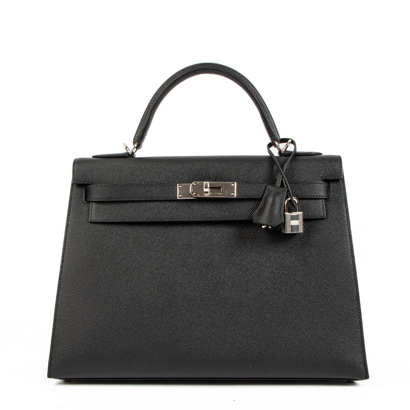 Hermès Kelly 32 Black Epsom Palladium Hardware