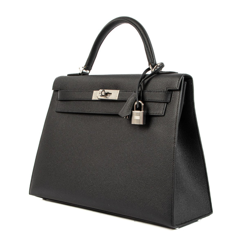 Hermès Kelly 32 Black Epsom Palladium Hardware